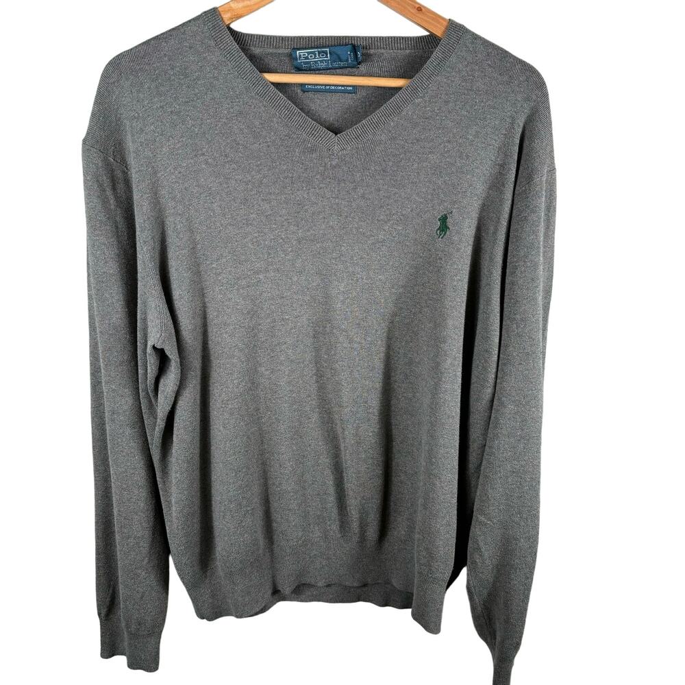 Polo Ralph‎ Lauren Men's Size XL Gray Pima Cotton V-Neck Sweater